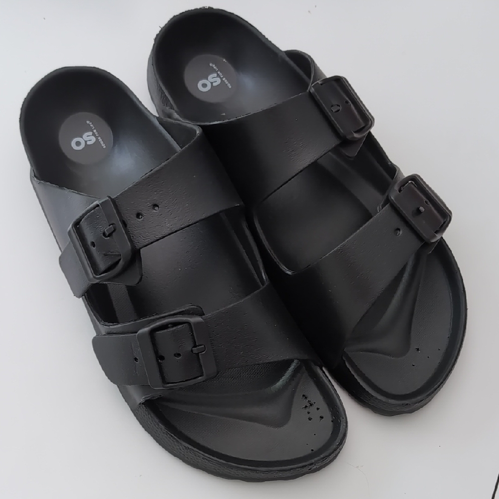 SO Black Women's Double Strap Buckle Slides Sz 9